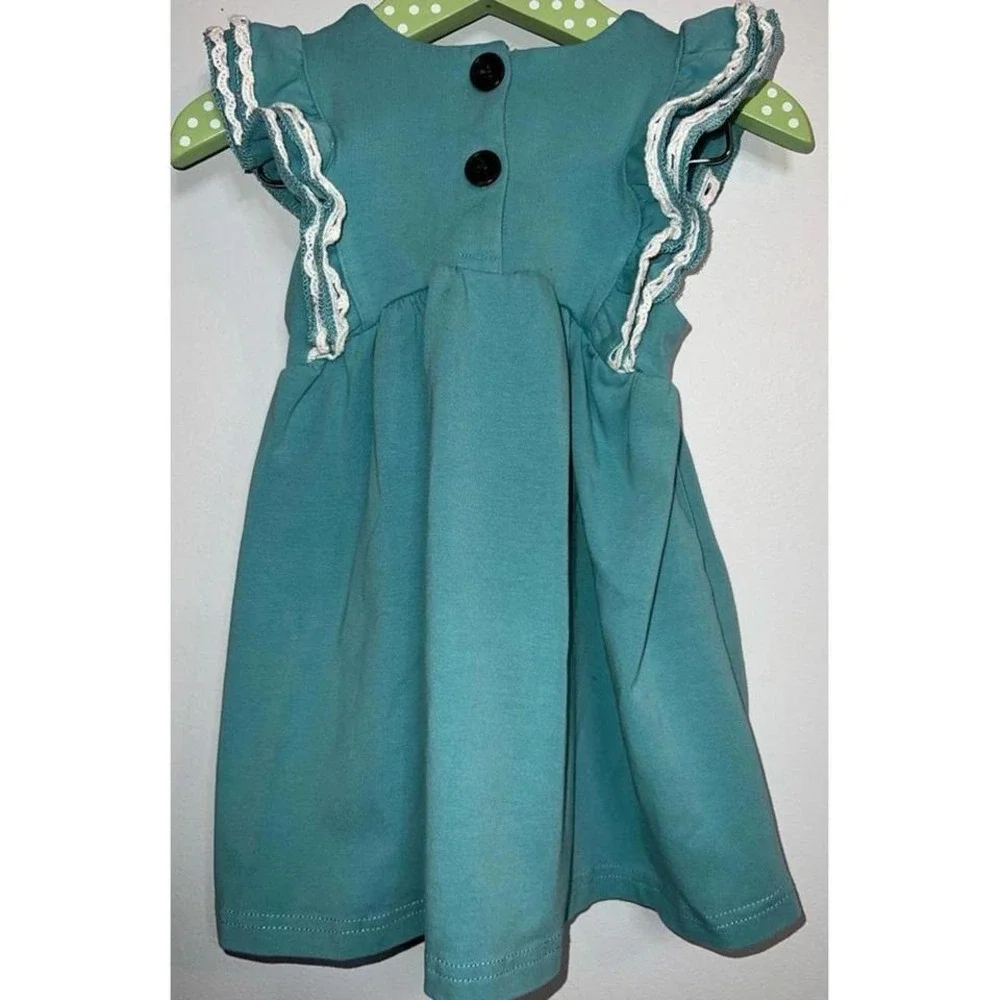 Pearls and Piggytails Girls Teal Blue Flutter Sleeve Crochet Lace Dress Size 2